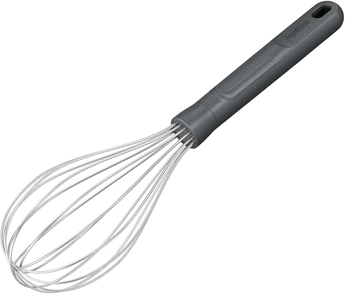 Zyliss Hand Whisk - Sustainable Wheat Straw & Stainless Steel - Balloon Whisk with Grip Lines - Dishwasher Safe - Ideal for Cooking, Mixing, Beating Eggs - Beluga Grey, 26cm x 6cm - Medium