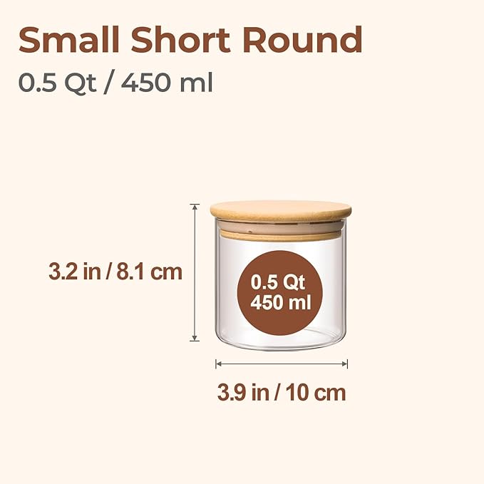 ComSaf 0.5 Qt Glass Food Storage Jars Set of 6, Clear Glass Storage Containers with Lids, Pantry Organization Jar, Spice, Blooming Tea, Coffee, Cookie and Sugar Container, Small jar Set for Kitchen