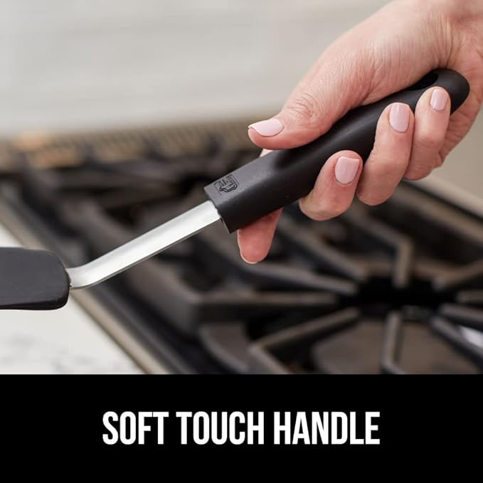 GORILLA GRIP Patented BPA-Free Non-Scratch Spatula, 2 Pack, Heat Resistant Flexible Silicone Head for Nonstick Cooking Pans, Soft Rubber Handle, Kitchen Spatulas for Flipping Eggs, Pancakes, Black