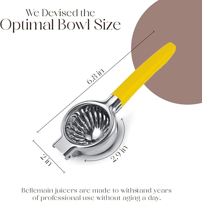 Bellemain Citrus Juicer | Metal Lemon Squeezer | Lime and Lemon Juicer Stainless Steel with Silicone Handles | Manual Juicer, Citrus Squeezer, Hand Held Juicer | Bar Juicer for Bartender (Yellow)