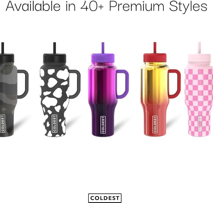 Coldest Tumbler with Handle and Straw, 100% Leak Proof Insulated Tumbler with Lid and Straw (3 Lids), Stainless Steel Tumblers for Women & Men, Cup Holder Friendly, 36 oz (Black Checkers)