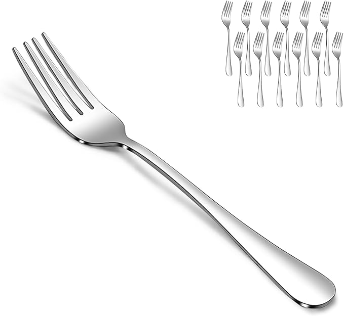SANTUO Dessert Forks Set - 12-piece Stainless Steel Salad Forks Cream Fork Flatware Set Reusable for Household Use or Camping - Silver 6.7 Inches