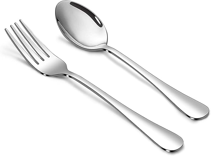 SANTUO Forks and Spoons Set, 10PCS 7.3" Salad Forks and 10PCS 7.3" Soup Spoons, Stainless Steel Silverware set of 20, Mirror Polished & Dishwasher Safe