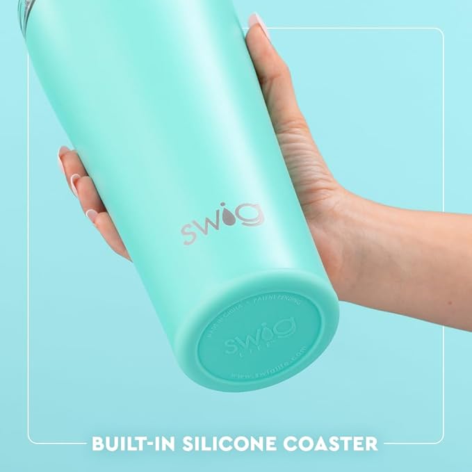 Swig Life 32oz Insulated Tumbler, Travel Coffee Tumbler with Lid, Cup Holder Friendly Travel Coffee Mug, Stainless Steel, 32 oz, Reusable Insulated Mug with Lid (Mardi Gras Bows)