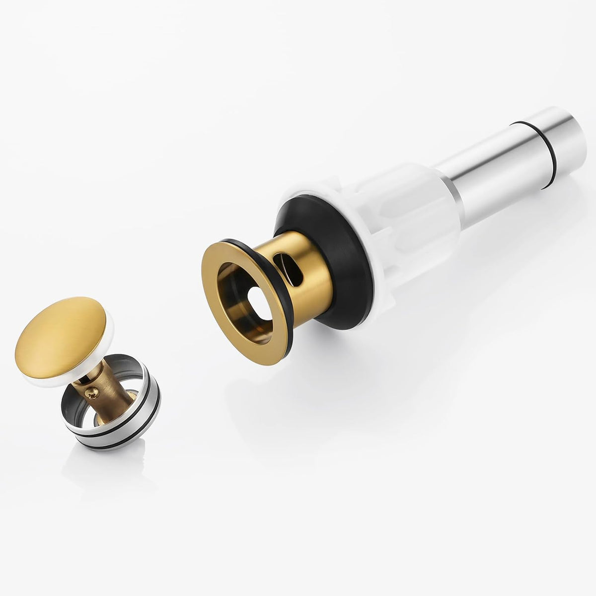 PARLOS Pop up Sink Drain Stopper with Hair Catcher Strainer & Overflow for Bathroom Sink Vessel (Brushed Gold)