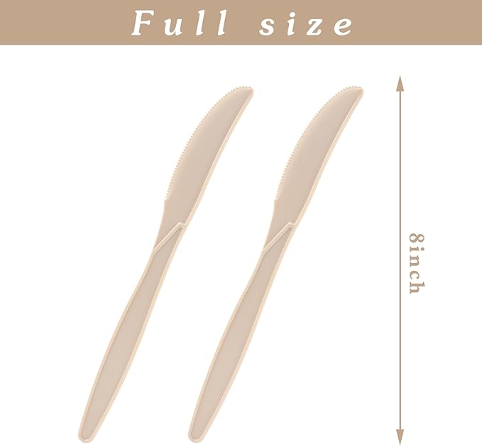 100% Compostable Knives 125 Count,Disposable Knives No Plastic Knives Heavy Duty Silverware, BPA-Free Cutlery Flatware Utensils Ecofriendly,Light Brown