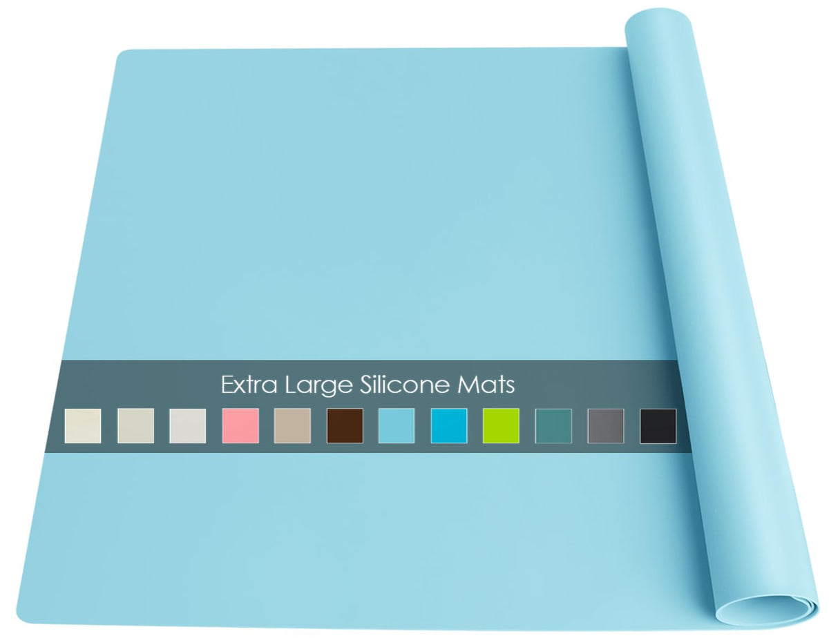 Extra Large Silicone Mats, Food Grade & Thick Silicone Pad Table Mat for Crafts, Kids Placemat, Silicone Heat Resistant Mat Kitchen Counter Mat for Baking Pastry, 23.6''x15.75'' Light Blue, 1Pack