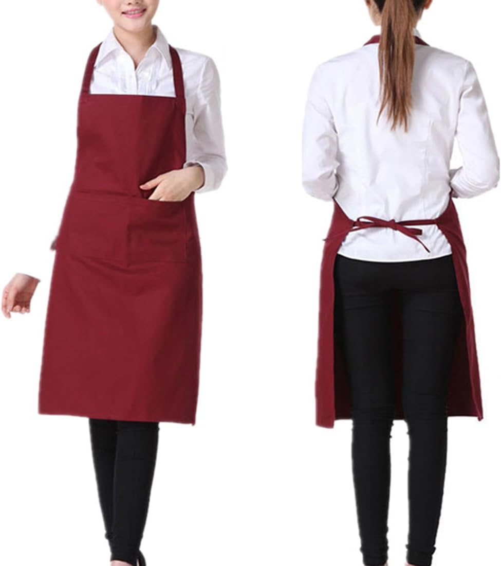 Bringsine 4 Pack Bib Chef Apron - Unisex with 2 Pockets,Machine Washable for Men and Women,Kitchen Resistant Cooking BBQ Aprons Bulk(Burgundy)
