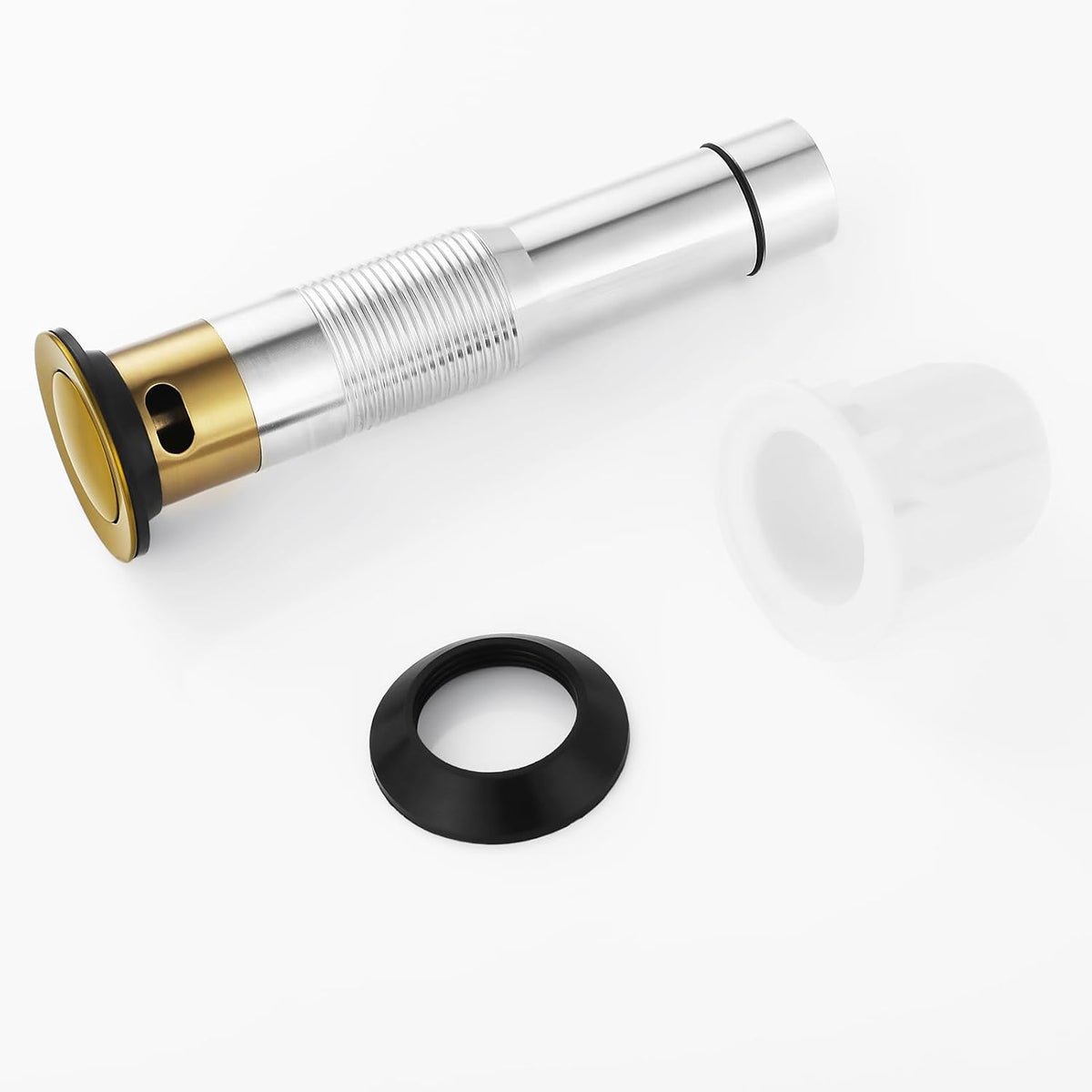 PARLOS Pop up Sink Drain Stopper with Hair Catcher Strainer & Overflow for Bathroom Sink Vessel (Brushed Gold)
