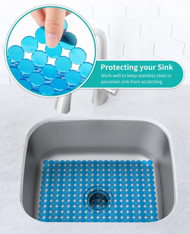 Bligli 2-Pack Kitchen Sink Mat: PVC Adjustable Sink Protector | Sink liner Pad | Dish Drying Mats, Easy to Clean & DIY Cut | 15.7 x 11.8 inch (Blue)