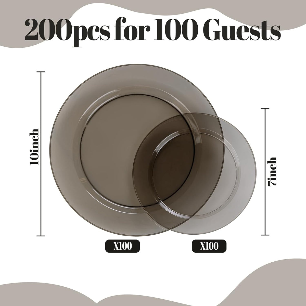 I00000 200 Pcs Clear Black Plastic Plates, Black Disposable Party Plates Include 100 Dinner Plate 10’’ and 100 Dessert Plate 7’’ Perfect for Birthday, Party & Wedding