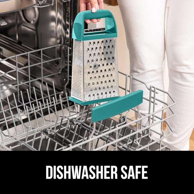 GORILLA GRIP 4-Sided 100% BPA-Free Cheese Grater With Container, Stainless Steel Box Graters, Parmesan Shredder, Grate Cheeses, Shred Veggies, Slip Resistant Handle, Dishwasher Safe Zester, Turquoise