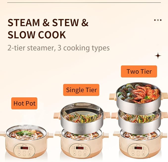 Joydeem Electric Food Steamer for Cooking, 2-Tier Stainless Steel Vegetable & Food Steamers, 15L/15.9 qt Large Capacity, JD-DZG15B