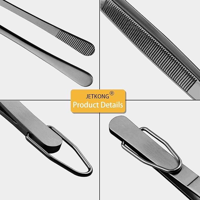 JETKONG 3Pcs Extra Long Kitchen Tweezers Heavy Duty Stainless Steel Cooking Tweezers (9 12 14 Inch, Black)