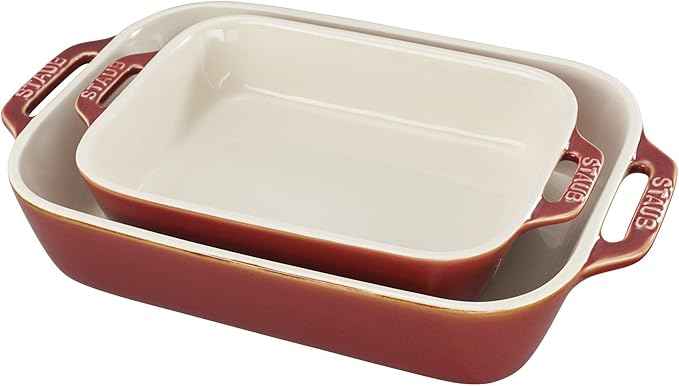 STAUB Ceramic Rectangular Baking Dish Set, 2 pc, Red