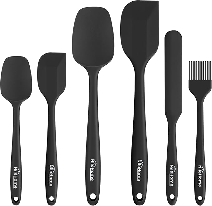 NileHome Silicone Spatula Set, 6 Pieces Food Grade Kitchen Utensils with Silicone Brush Heat Resistant BPA-free Rubber Spatula for Scraping, Baking, Cooking, Mixing