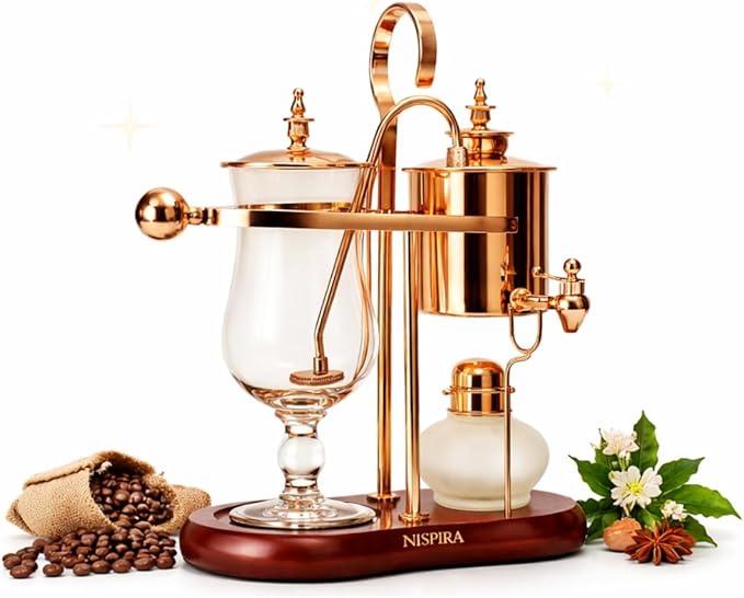 Nispira Belgium Royal Family Balance Syphon Unique Gravity Vintage Coffee Maker Vacuum Brewing System Copper 500 ml