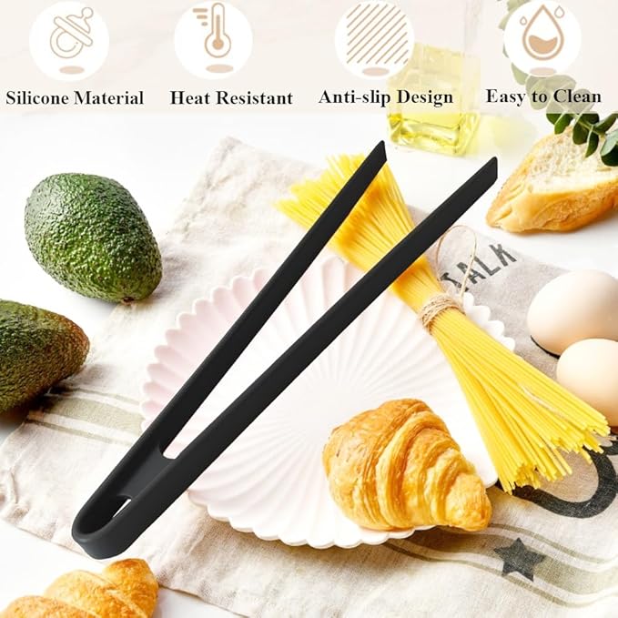 1Pcs Silicone Toaster Tong, 11.6 Inch Long Silicone Kitchen Tong for Toaster Cooking Utensil Bread Waffle Tong Food Tweezer Black Toast Tong for Cooking Serving Bacon Salad Fruit Food, SATONBEYI