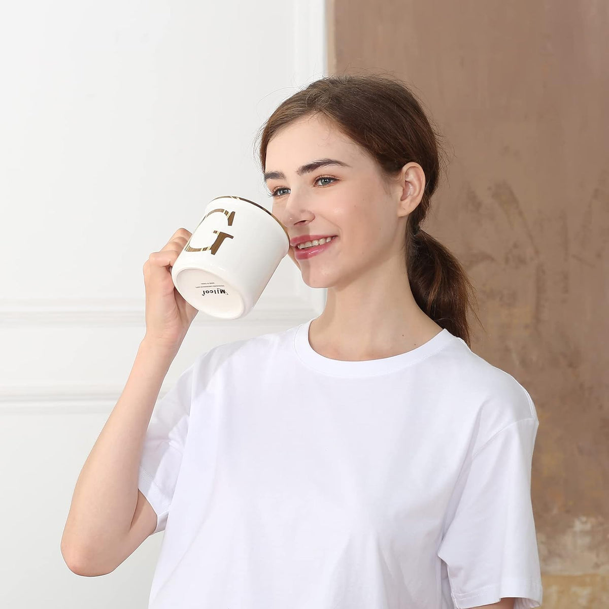 Miicol Ceramic Coffee Mug 16 oz, Monogram Coffee Cup, Golden Initial Tea Mug, Personalized Tea Cup, Unique Gift, Large Mug for Home, Office, Letter G