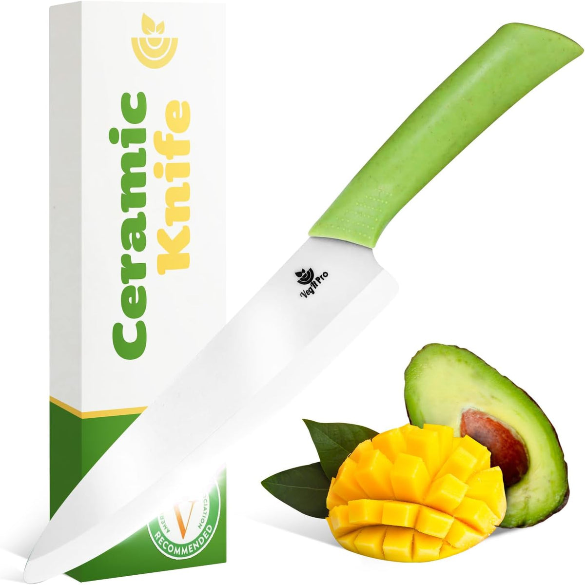 Durable Ceramic Knife for Chopping Vegetables & Fruits, 8” Non-Reactive and Professional Ceramic Chef Knife for Clean Cutting, Rust-Proof Sharp Blade with Ergonomic Handle, Gift-Ready Kitchen Knives