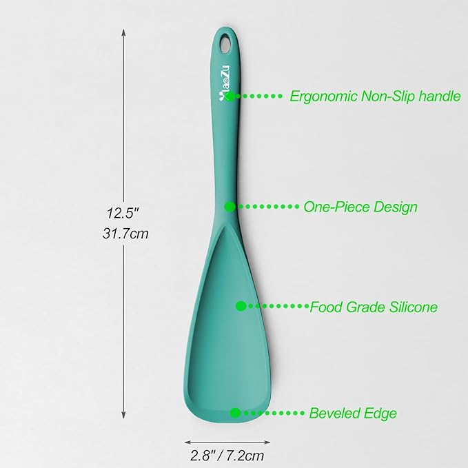 Silicone Spatula Spoon, Great for Both Cooking and Serving Durable BPA-Free Matte Black Silicone, Seamless Design, Safe for Nonstick Cooking Surfaces, 2-Pcs, Teal