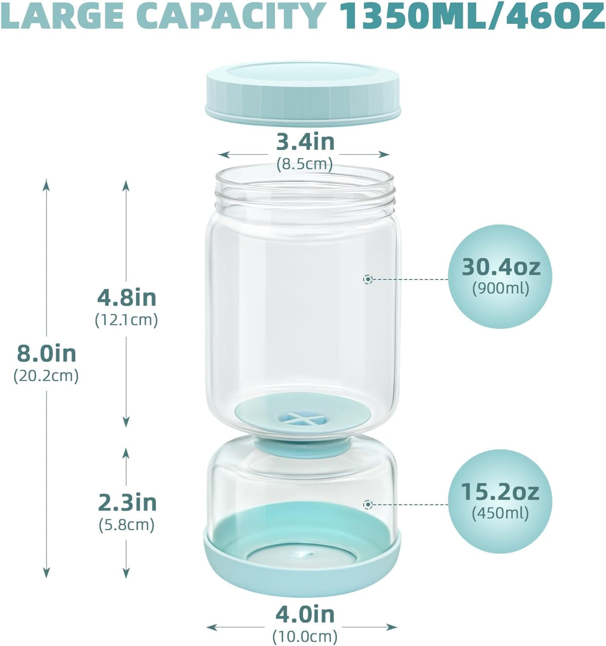 Luvan Hourglass Pickle Jar with Strainer Flip - 46oz Glass Container for Pickles, Olives & Jalapenos, Leakproof Airtight Lid, BPA-Free Juice Separator, Dishwasher Safe Storage Solution