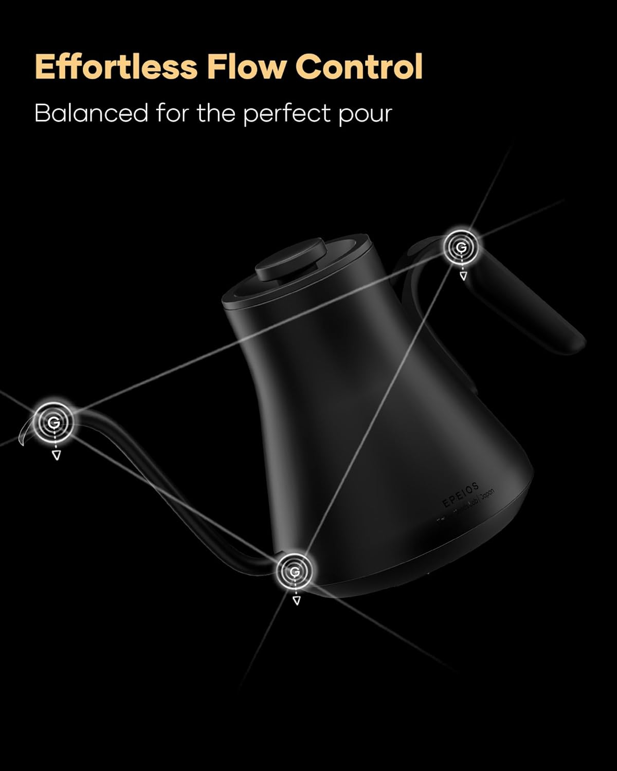 Cocinare FLOW B9 Gooseneck Electric Kettle, Precise Temperature Control for Pour-Over Coffee & Tea Brewing, Stainless Steel Interior, Rapid Heating for Boiling Water, 1500W/0.9L Matte Black