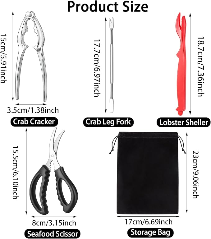 Seafood Cracker Tool Set With Lobster Sheller Stainless Steel Crab Crackers Crab Leg Fork Seafood Scissors And Storage Bag, Crab Leg Pick Utensils Set Crab Eating Tools (24Pcs)