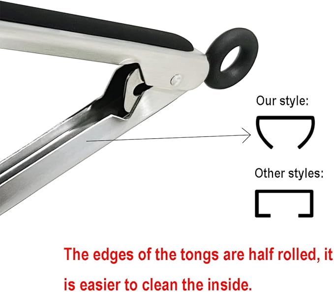 Set of 9-inch and 12-inch Stainless Steel Kitchen Tongs with Locking, Metal Cooking Tongs with Non-Slip Grip,Perfect for Grilling, Barbecue (BBQ) and More (9" & 12")