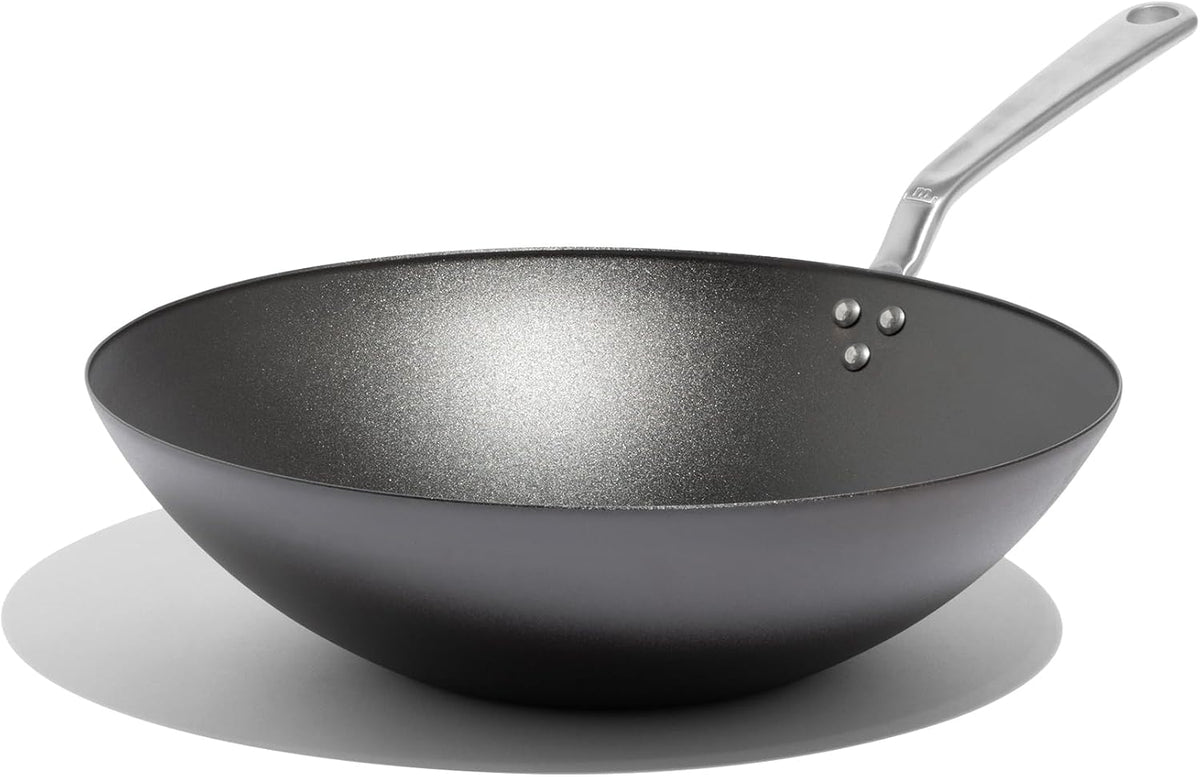 Made In Cookware - 13" Seasoned Carbon Steel Wok - (Like Cast Iron, but Better) - Professional Cookware - Crafted in Sweden - Induction Compatible