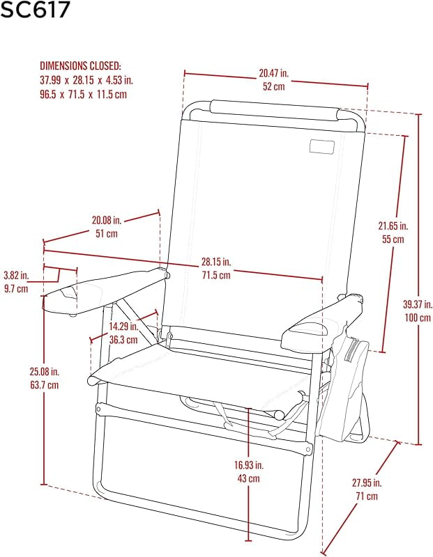 17" Extended Height 4-Position Folding Beach, Camping, Lawn Chair