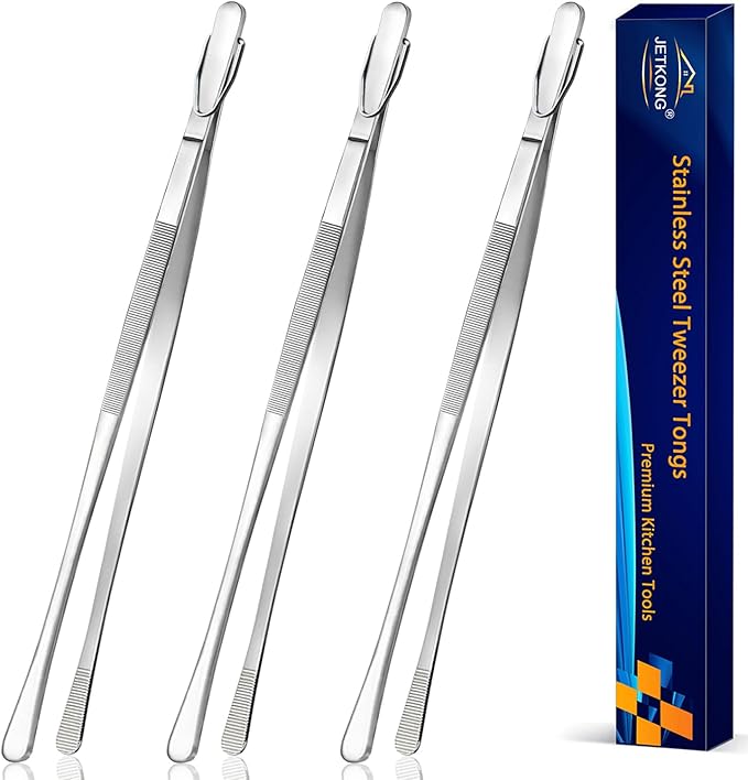 JETKONG 3 Pcs 14-Inch Stainless Steel Cooking Tweezers Heavy Duty Kitchen Food Tweezers (14 14 14 Inch, Silver)