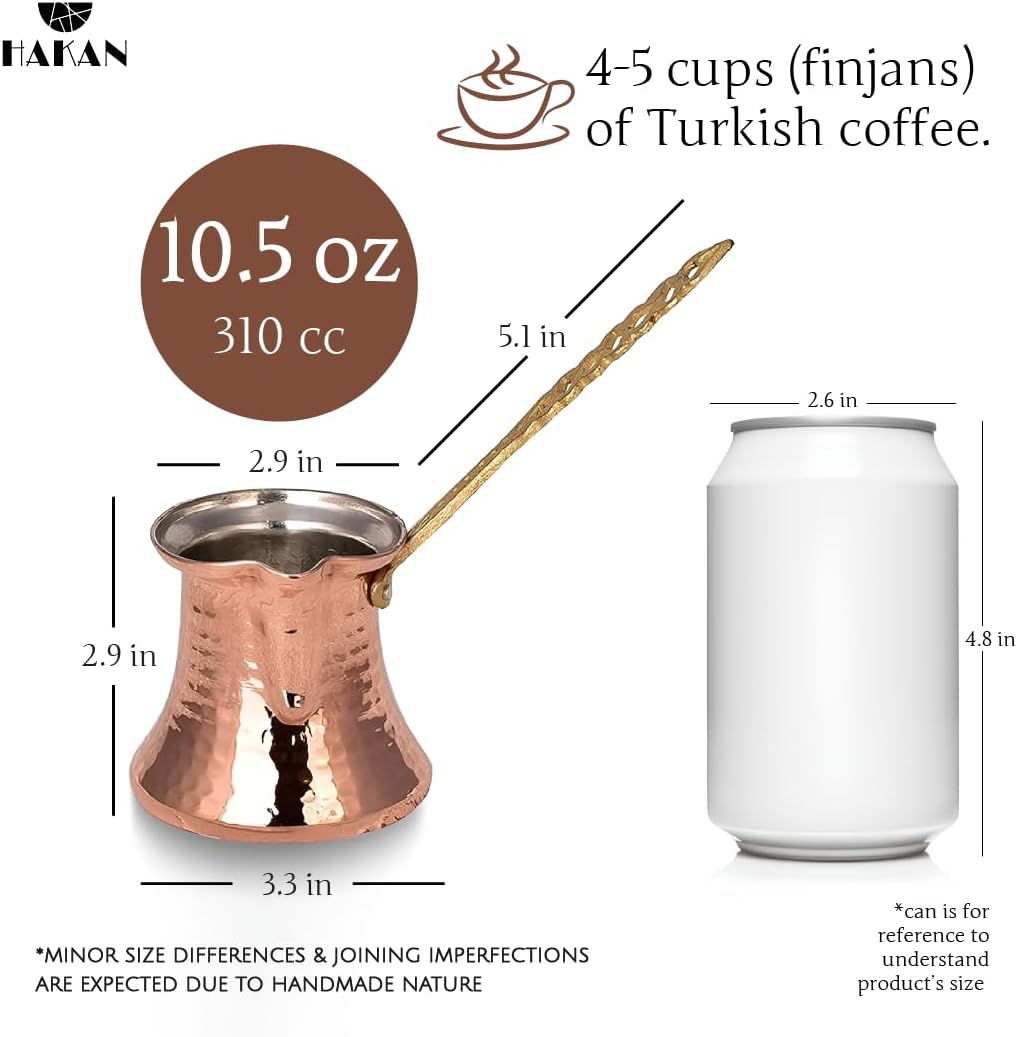 Hakan Turkish Coffee Pot | Stove Top Water Boiler, Coffee Maker, Butter, Chocolate & Milk Warmer | Even and Quick Heat with Handcrafted Copper Material | Coffee Gifts Idea, 10.5 Oz (310 cc)