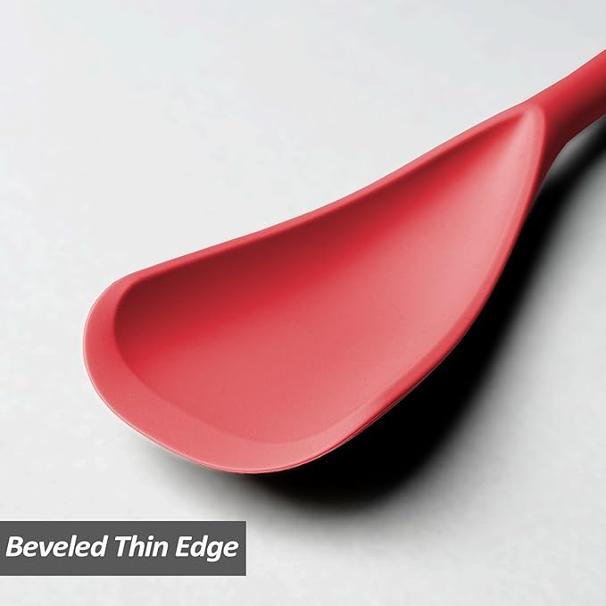 Silicone Spatula Spoon, Great for Both Cooking and Serving Durable BPA-Free Matte Black Silicone, Seamless Design, Safe for Nonstick Cooking Surfaces, 2-Pcs, Red