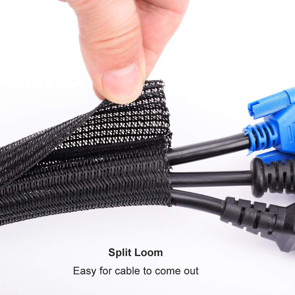 ZhiYo 20ft - 4/5 inch Cable Sleeve, Cord Wrap Wire Protector Tubing for Pets, PC Cable Wrap, Computer Cable Management Sleeve - Black