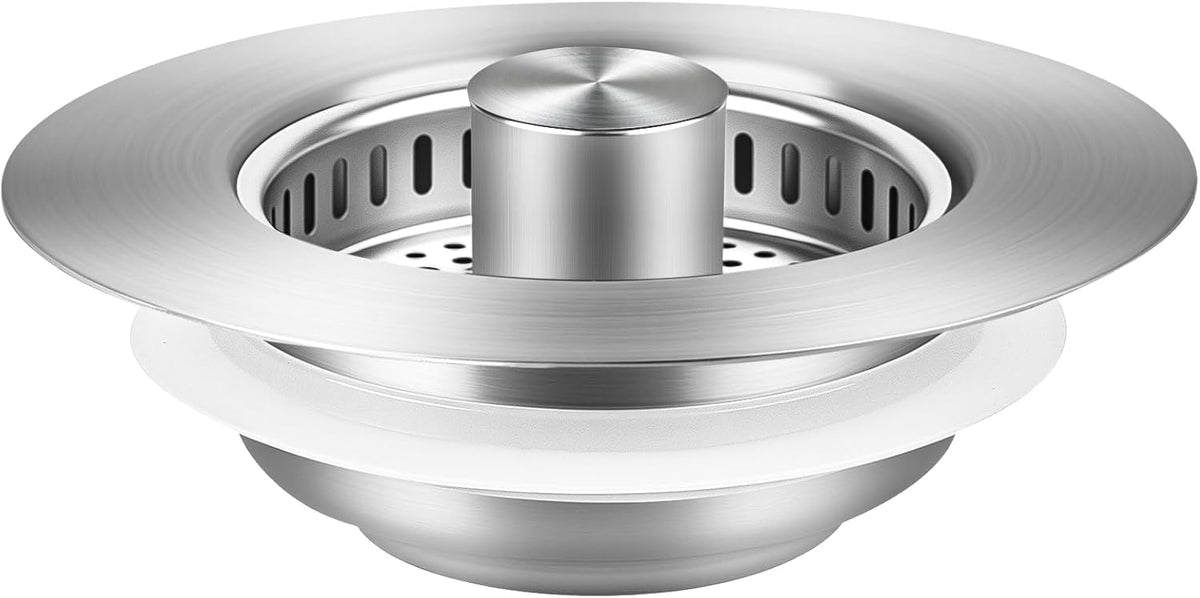 Kitchen Sink Drain Strainer/Strainer Basket, Upgraded 3 in 1 Stainless Steel Pop-up with Anti-Clogging Basket Sink Stopper, Suitable for US Standard 3-1/2" Sink Drain Hole (Brushed Nickel)