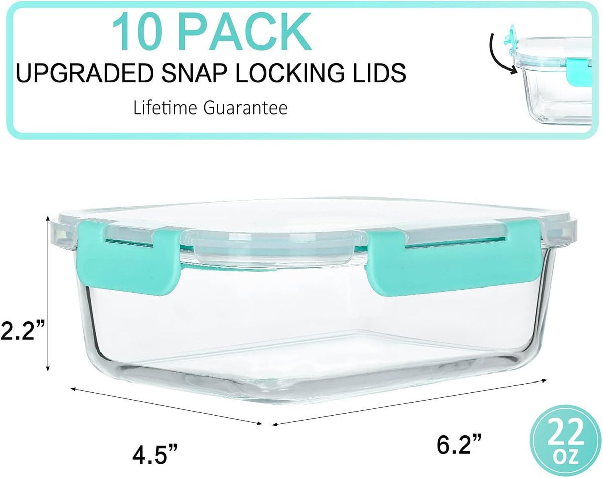 M MCIRCO [10-Pack,22 Oz Glass Meal Prep Containers,Glass Food Storage Containers with lids,Glass Lunch Containers,Microwave, Oven, Freezer and Dishwasher, Green