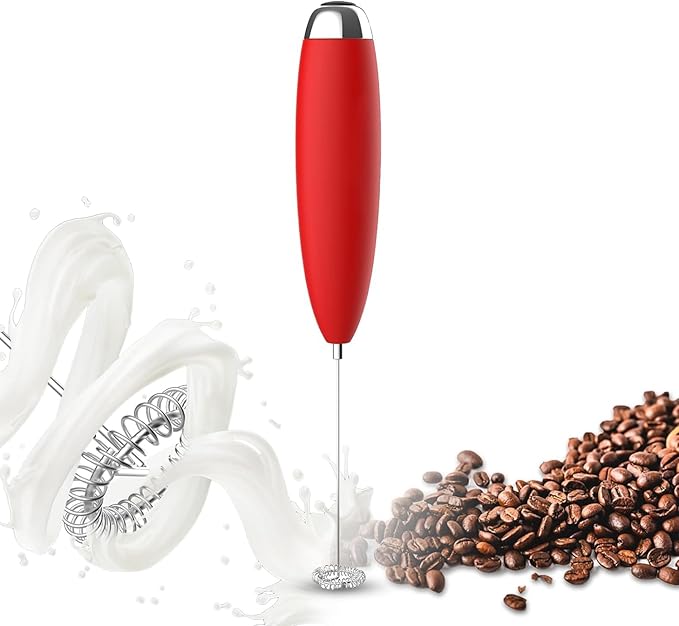 Electric Milk Frother Handheld For Coffee, Upgraded Motor Electric Whisk Durable Low Noise Mini Drink Mixer Portable Foam Maker For Cold Milk Bulletproof Coffee Latte Cappuccino Matcha in Kitchen, Red