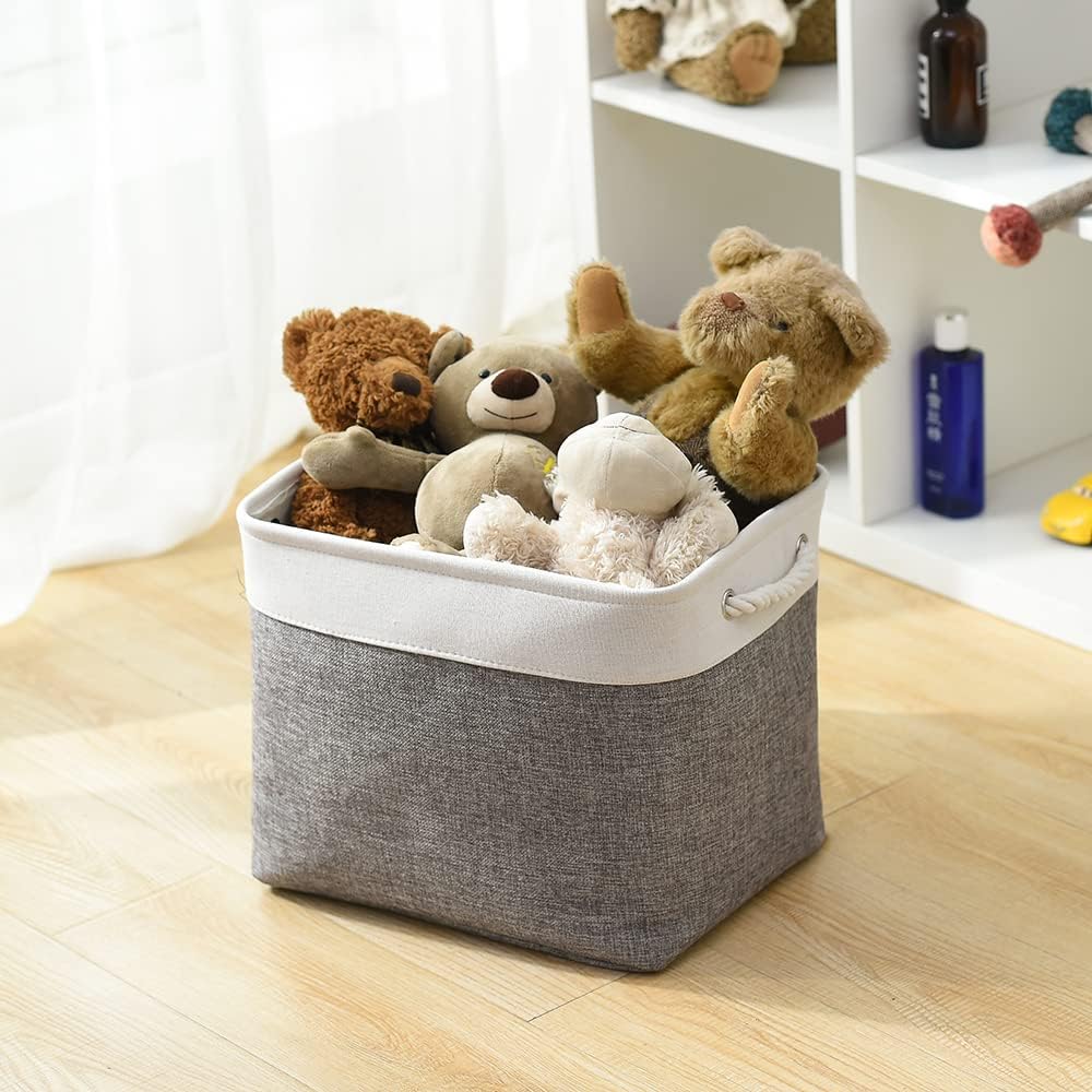 TcaFmac Organization and Storage Basket for Organizing - 16x12x12 inch Large 2 Pack Collapsible Storage Bins for Shelves, Fabric Storage Cubes for Box Closet Cloth Toy Books Kids (White & Grey)