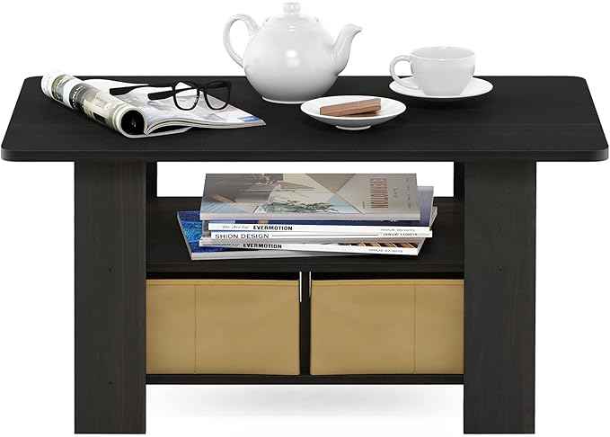 Furinno Andrey Coffee Table, Small Modern Coffee Table with Storage and Bin Drawer, Side Table for Living Room, Bedroom, Home Office, Dark Espresso