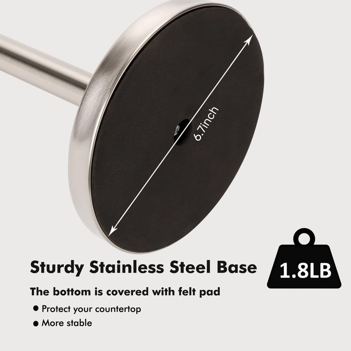 Paper Towel Holder Countertop with Weighted Base, One-Handed Design No Tipping Over, Stainless Steel Paper Towel Holder Stand in Brushed Nickel Finish