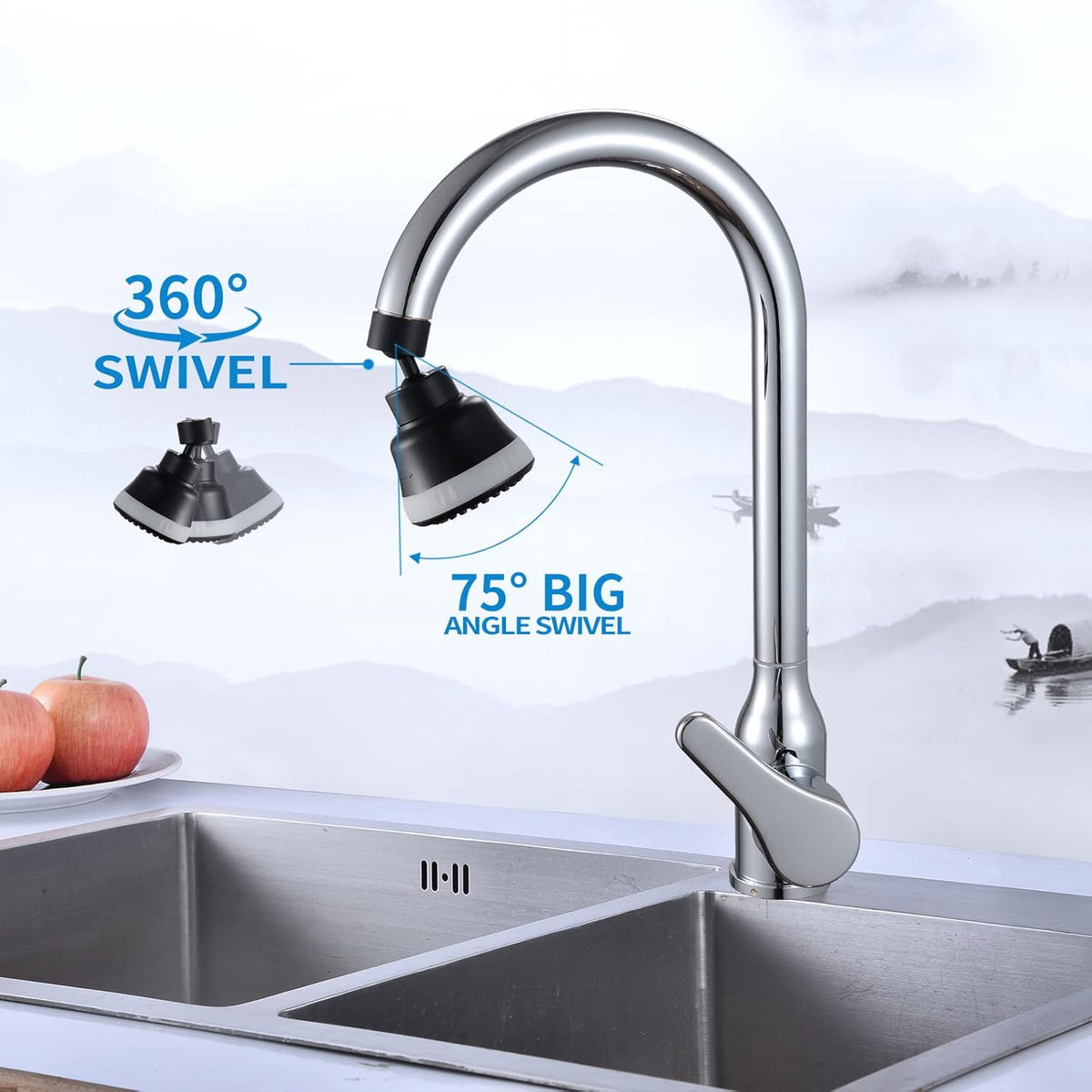 4 Spray Modes Faucet Aerator,360 Degree Faucet Sprayer Attachment,Big Angle Kitchen Faucet Aerator,Swivel Faucet Extender,Sink Sprayer Attachment for faucet,55/64 inch Female Thread (Black)