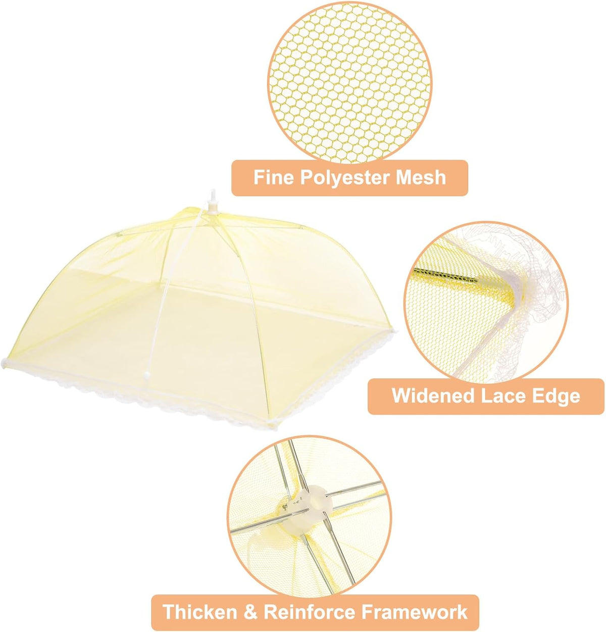 uxcell 3 Pcs Large and Tall Food Covers 17" Mesh Food Covers for Outdoors Collapsible Food Protector Covers Tent for Parties Outdoor Picnics BBQs, Yellow