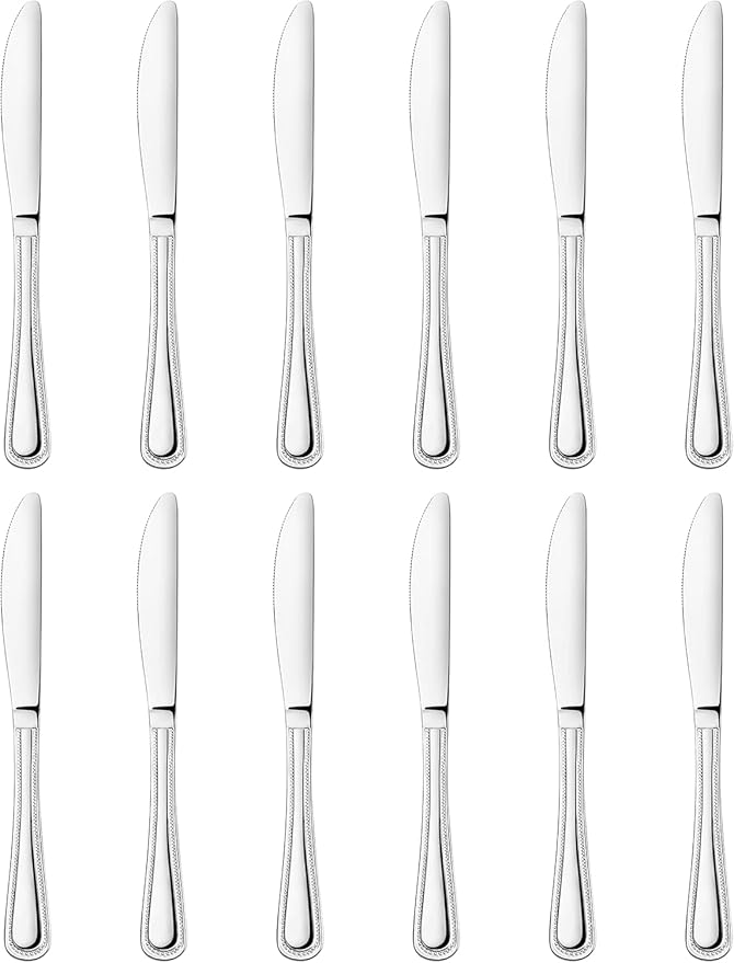 New Star Foodservice 58444 Bead Pattern, Stainless Steel, Dinner Knife, 8.5-Inch Set of 12
