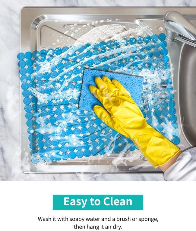 Bligli 2-Pack Kitchen Sink Mat: PVC Adjustable Sink Protector | Sink liner Pad | Dish Drying Mats, Easy to Clean & DIY Cut | 15.7 x 11.8 inch (Blue)