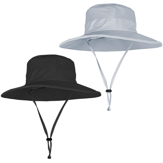 2 Pack Sun Hats for Men Women Fishing Hat UPF 50+ Breathable Wide Brim Summer UV Protection Hat Black/Light Grey