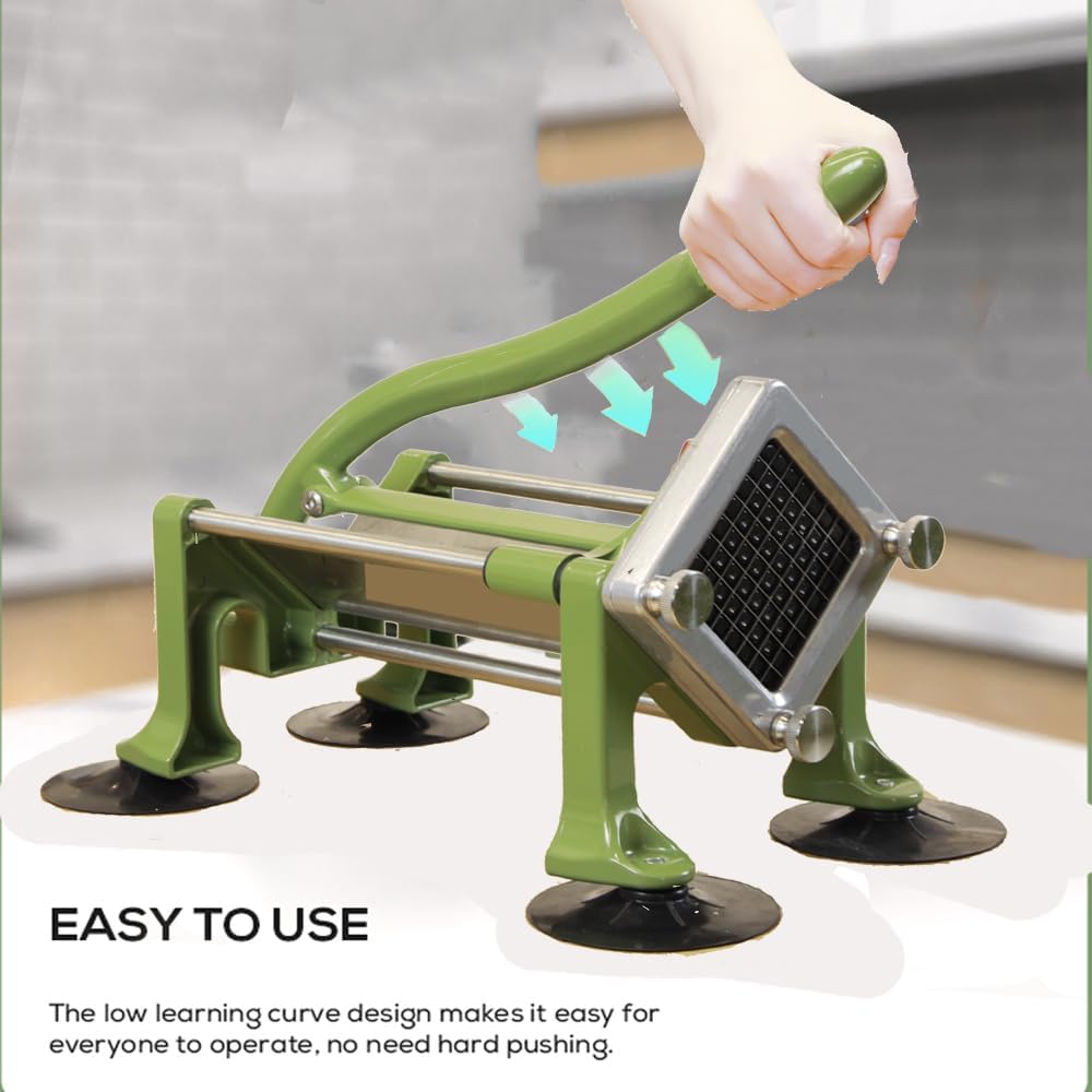 Commercial French Fry Cutter Stainless Steel.Potato Cutter for French Fries with 3/8Inch Blade, Commercial French Fry Cutter Manual Potatoes Cutting Machine with Suction Feet.