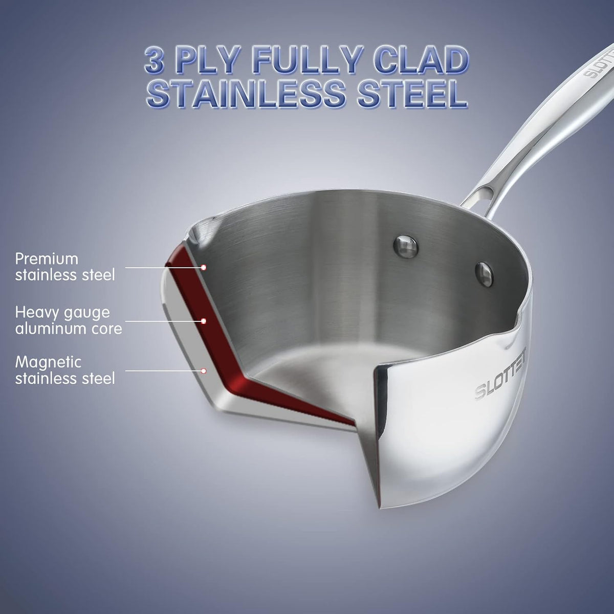 Tri-Ply Whole-Clad Stainless Steel Sauce Pan with Pour Spout,1.5 Quart Small Multipurpose Pasta Pot with Strainer Glass Lid, Saucepan for Cooking with Stay-cool Handle.