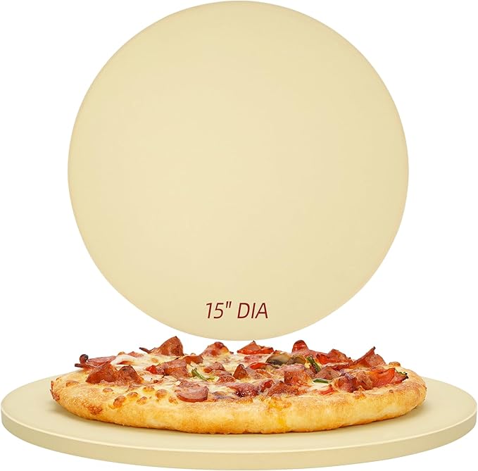 Round Pizza Stone for Grill and Oven- 15 inch Baking Stone Heavy-Duty Cordierite Pizza Stone for Bread, Cookies, Heat Proof BBQ Grilling Cooking Stone for Making Crisp Crust Pizza (Beige)
