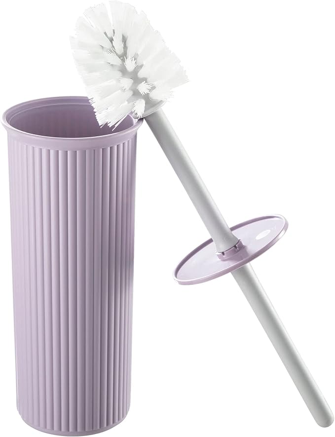 Superio Ribbed Collection - Decorative Plastic Toilet Bowl Brush and Holder Set, Lilac Purple (1 Pack) Cleaner Scrubber for Bathroom